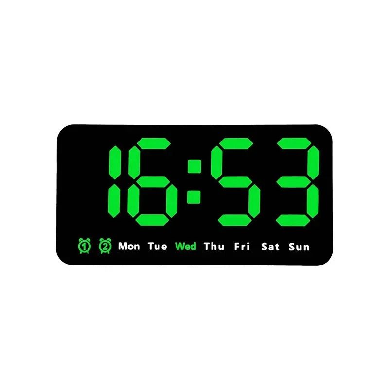 Voice Control Digital Wall Clock Large LED Display with Temperature and Dual Alarm