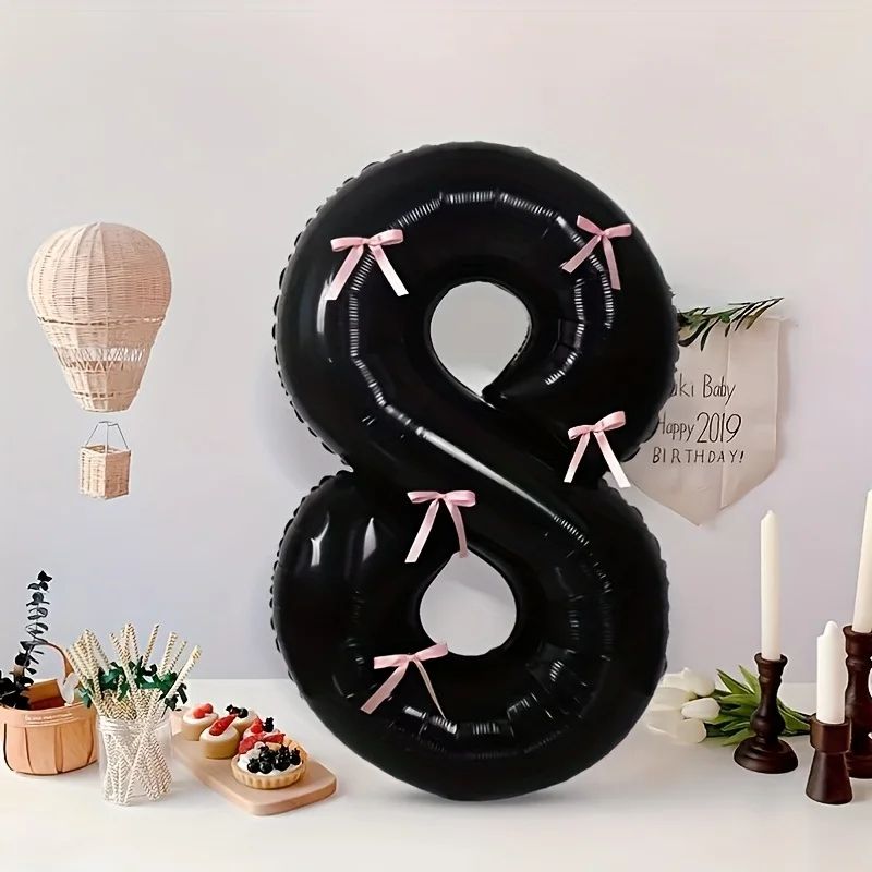 Black Number Balloon with Pink Bow