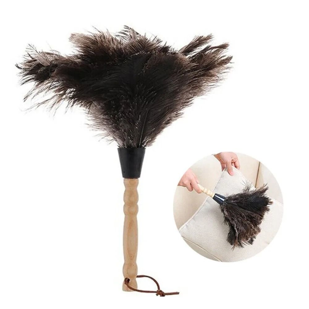 Natural Ostrich Feather Duster – Soft Dust Removal Brush with Wooden Handle