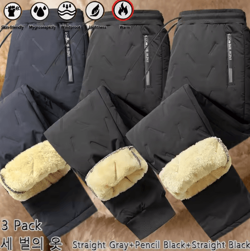 3 Pack Mens Winter Fleece Pants Waterproof Windproof Lambswool Thermal Trousers