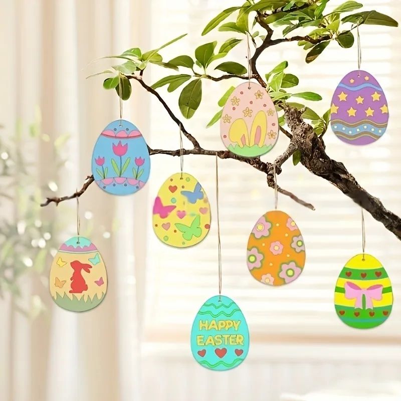 Premium 24-Piece DIY Wooden Easter Egg Cutouts – Paintable Hanging Ornaments & Wood Tags for Spring Decorations