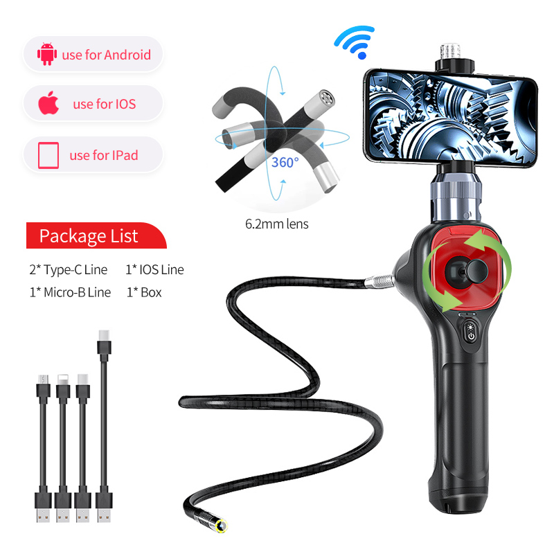 Professional Two-Way Articulating Endoscope, Steering Industrial Endoscope with Diameter Probe for iPhone & Android