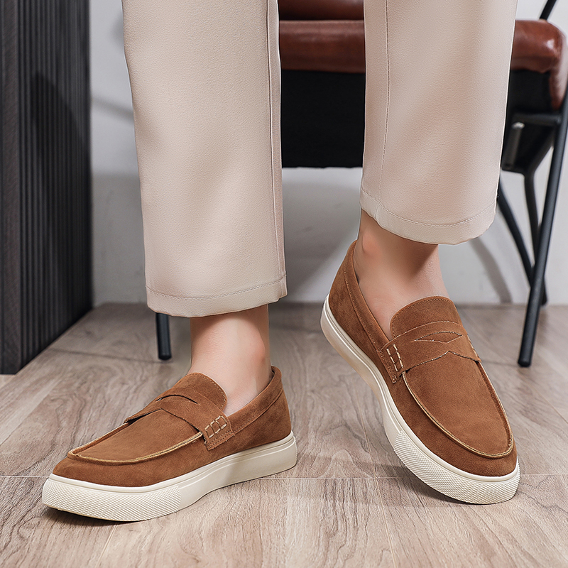 Men's Suede Leather Loafers for Autumn, Classic Brown Slip-On Loafers, Casual Walking Shoes, Driving Shoes for Men