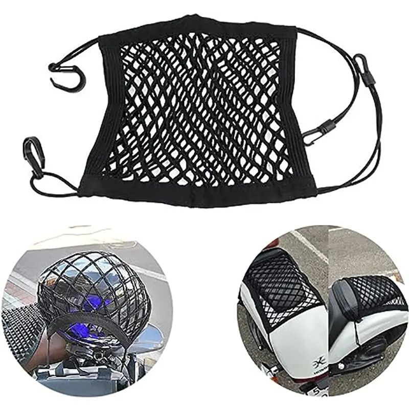 Motorcycle Cargo Net High Elastic Double Layer Bungee Net with Hooks for Helmet & Luggage Storage