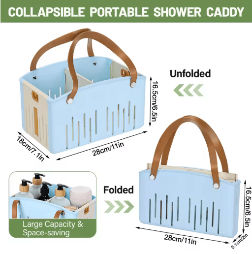 Foldable Bath Basket Portable Shower Organizer with Drainage for Travel and Home