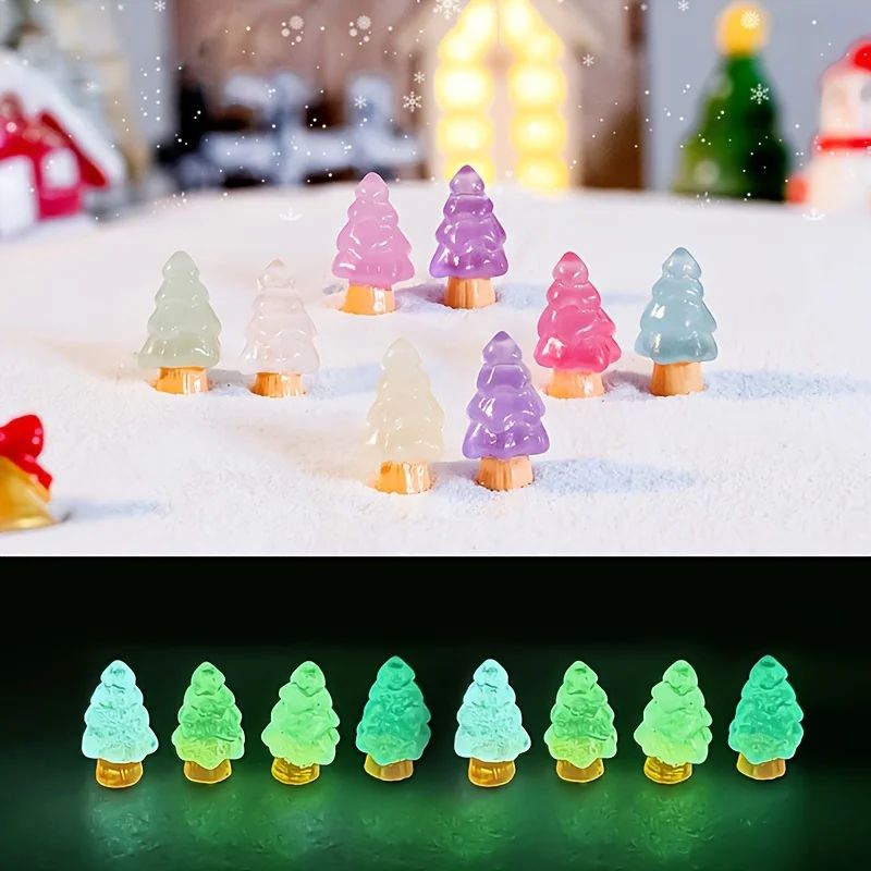 Glow-in-the-Dark Christmas Mini Ornaments – 16-Piece Resin Tree & Tabletop Decor Set