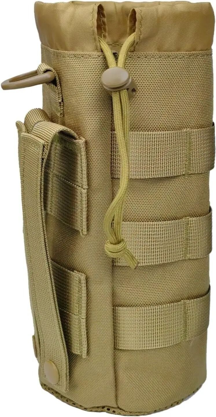 Tactical MOLLE Water Bottle Pouch High Density 1000D Nylon Bottle Holder with Drawstring and Mesh Bottom