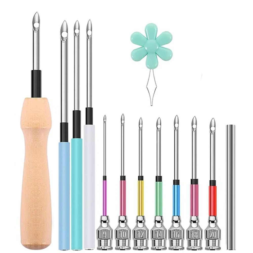 Embroidery Punch Needle Kit with 13 Tools and Wooden Handle