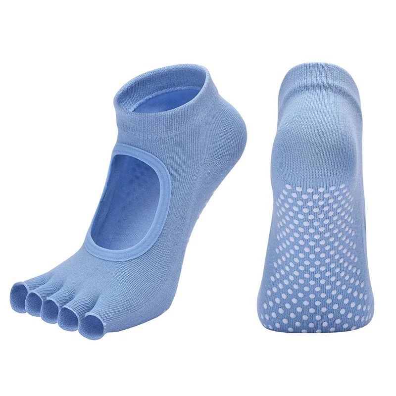 Women Cotton Yoga Backless Five Toe Socks Anti Slip Silicone Pilates Gym Ballet Dance Socks
