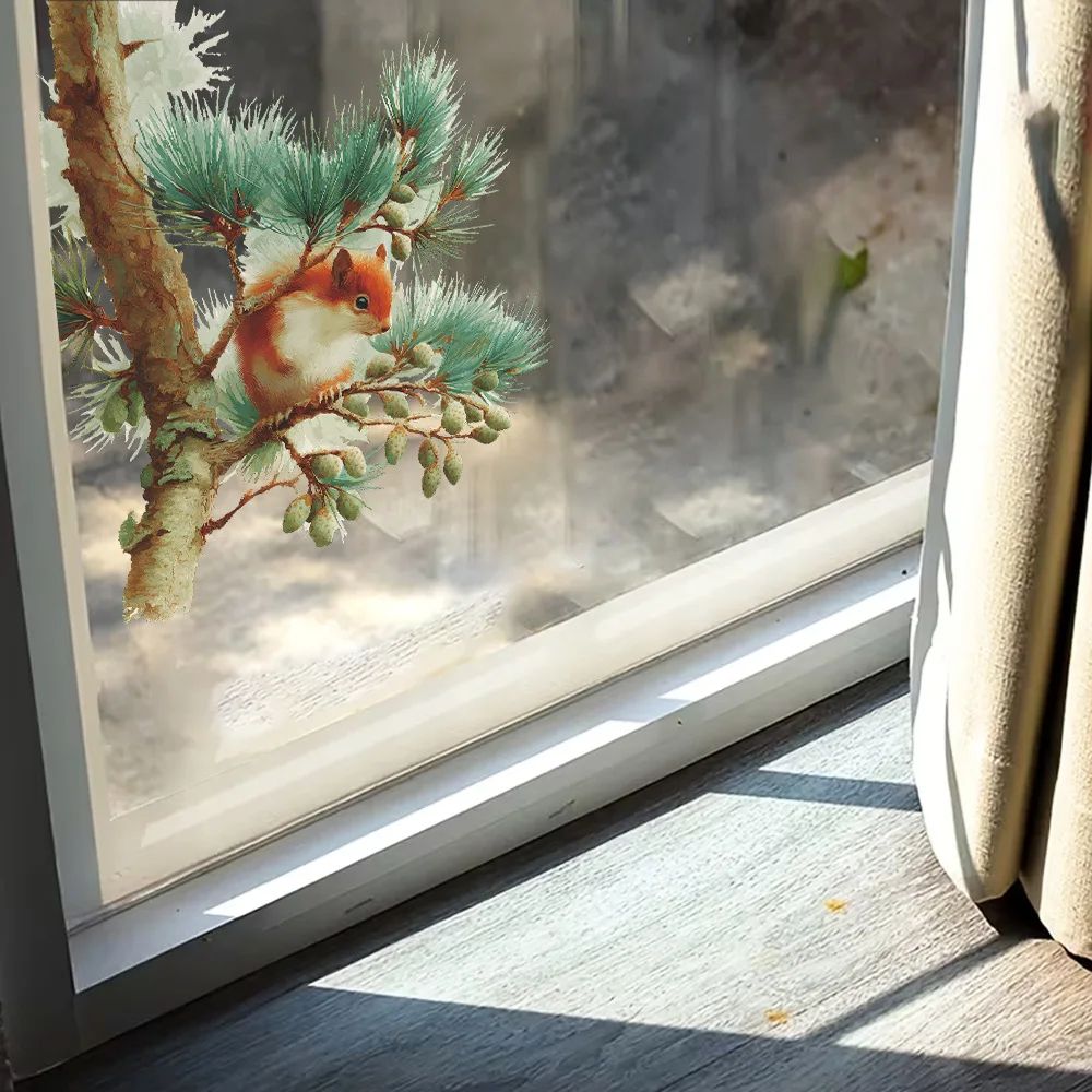 Woodland Squirrel Wall Decal Removable Window Sticker Peel and Stick Wall Art