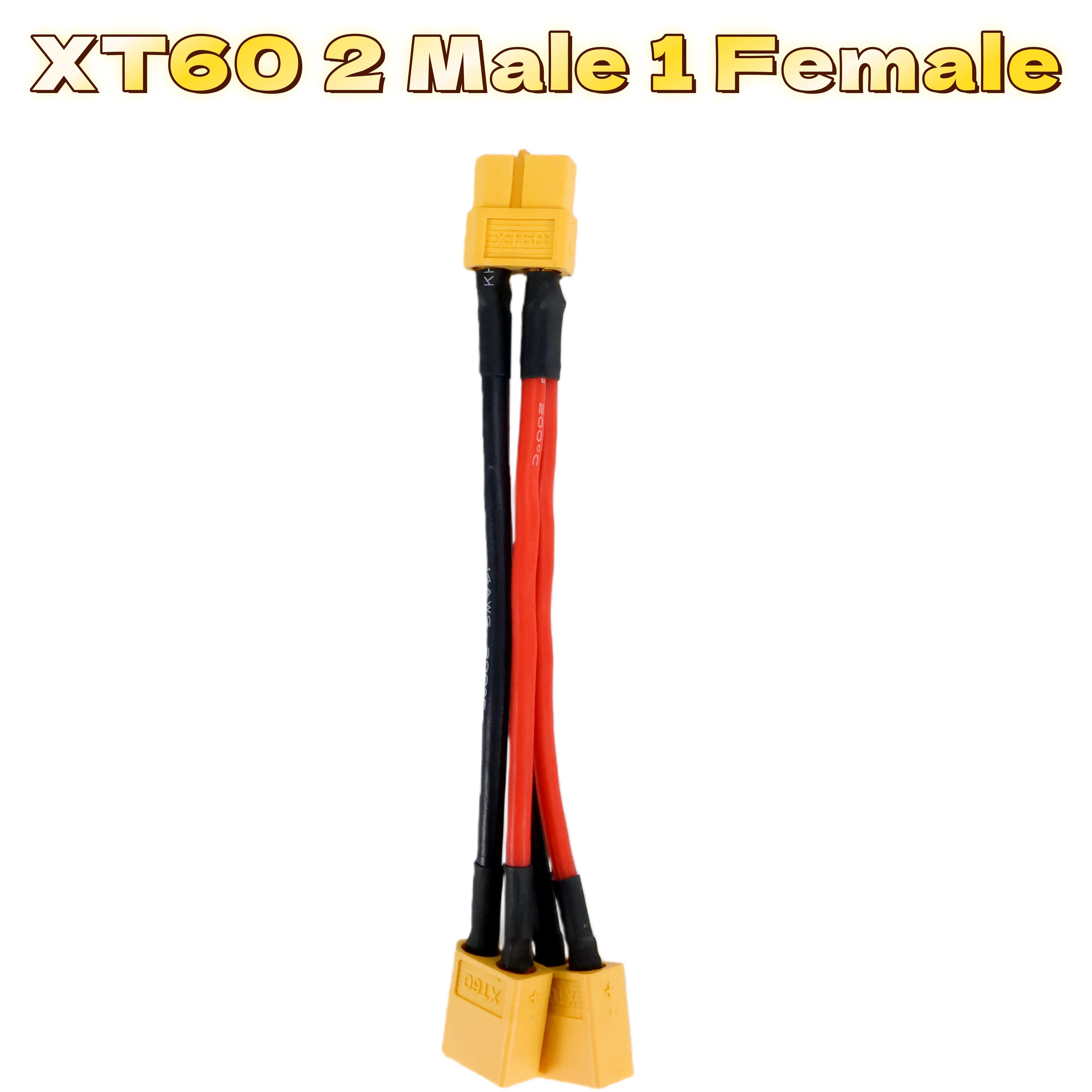 XT60 Parallel Battery Connector 3-Way Y Splitter Cable with 14AWG Silicone Wire (Male/Female)
