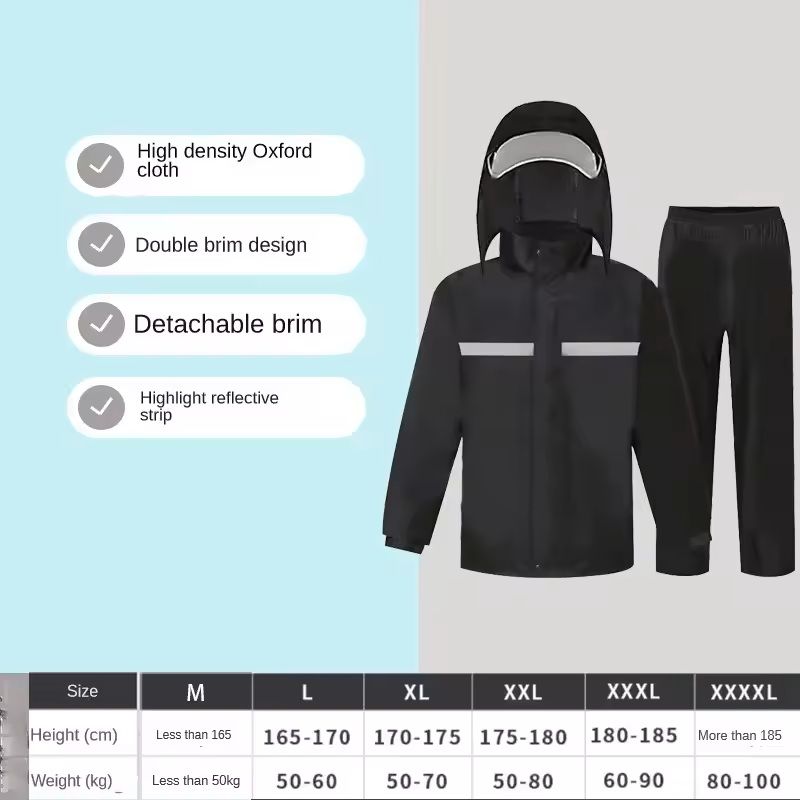 Full Body Rain Suit with Reflective Strips for Motorcycle and Bicycle Riders