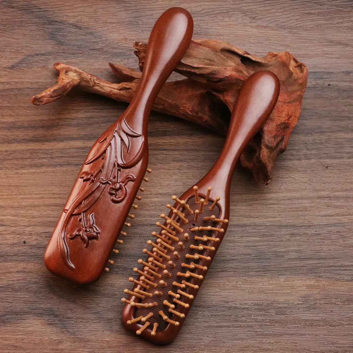 Sandalwood Massage Comb, Meridian Hair Care, Golden Silk Narrow Air Bag Comb