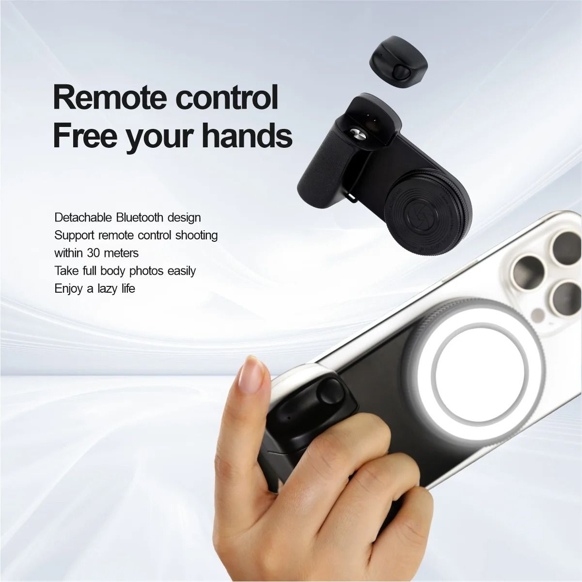 Magnetic Smartphone Camera Handle – Detachable 30M Bluetooth Remote with Fill Light – Anti-Shake Photo Bracket