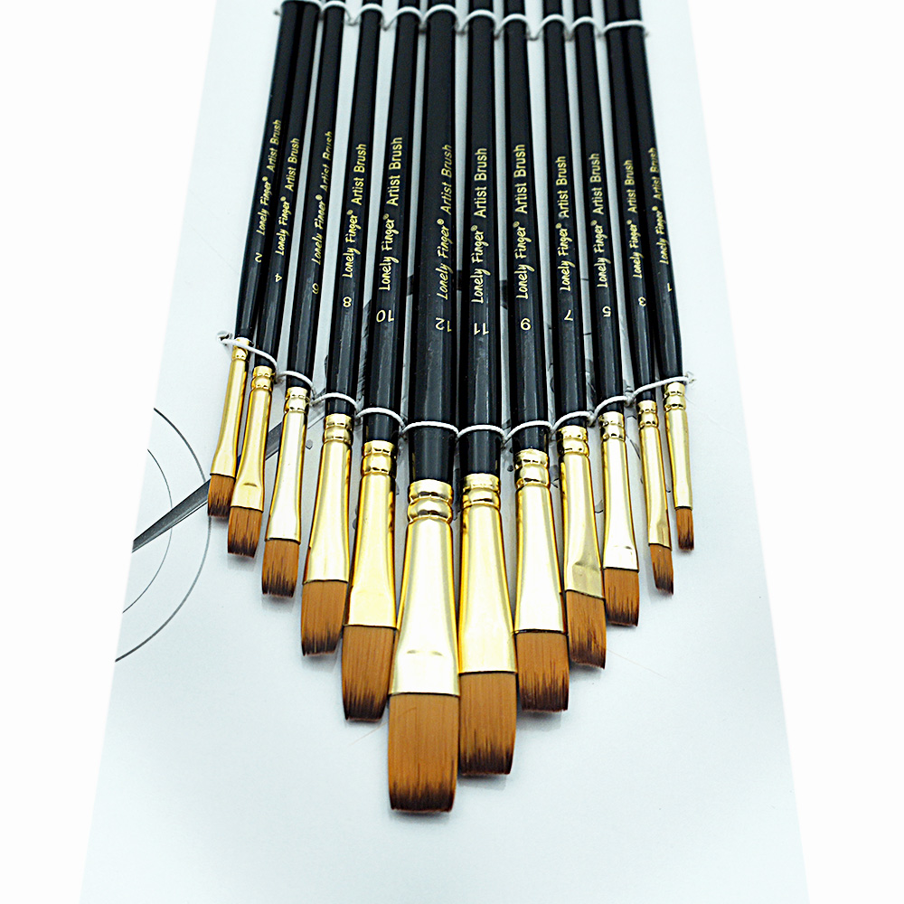 12Pcs Acrylic Paint Brushes Set, Flat Paint Brushes, Nylon Professional Brushes for Watercolor and Acrylic Painting