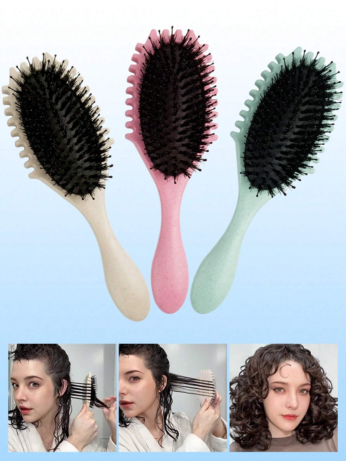 Oval Air Cushion Comb With Handle, Wheat Straw Styling Brush, Detangling Hair Brush for Professional Use