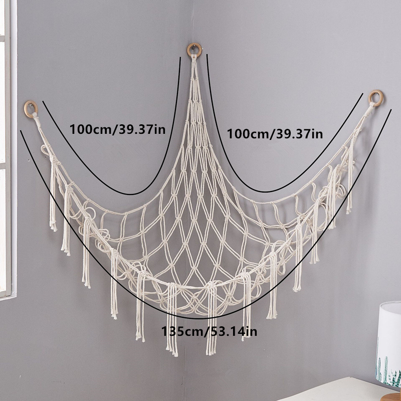 Handwoven Toy Hammock Corner Storage Net for Stuffed Animals and Dolls