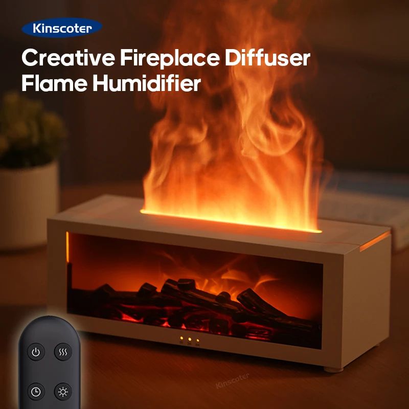 Creative Fireplace-Style Air Humidifier and Aroma Diffuser With LED Light and Remote Control