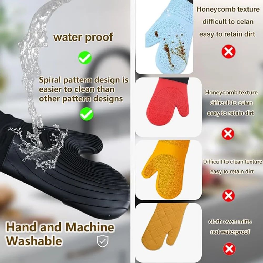 Extra-Long silicone oven mitts, Heat-Resistant, BPA-Free Cooking & BBQ Gloves (Easy-Clean, Non-Slip Grip)