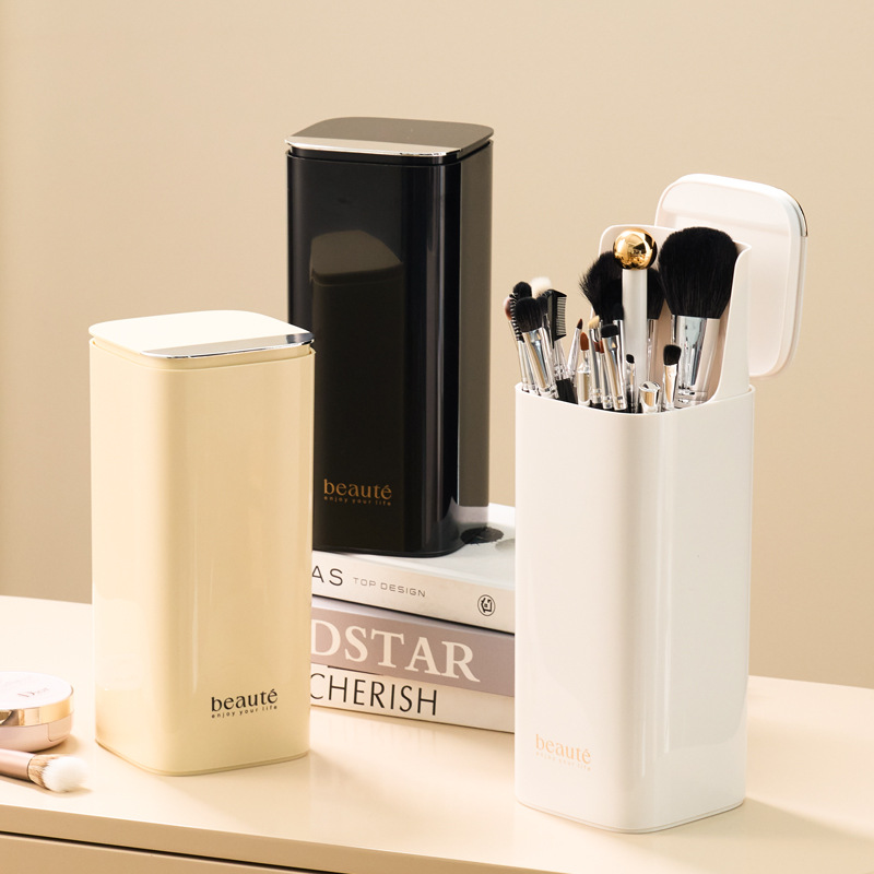 Automatic Lifting Makeup Brush Holder Set, Dustproof Desktop Lipstick Eyebrow Pen Holder Container