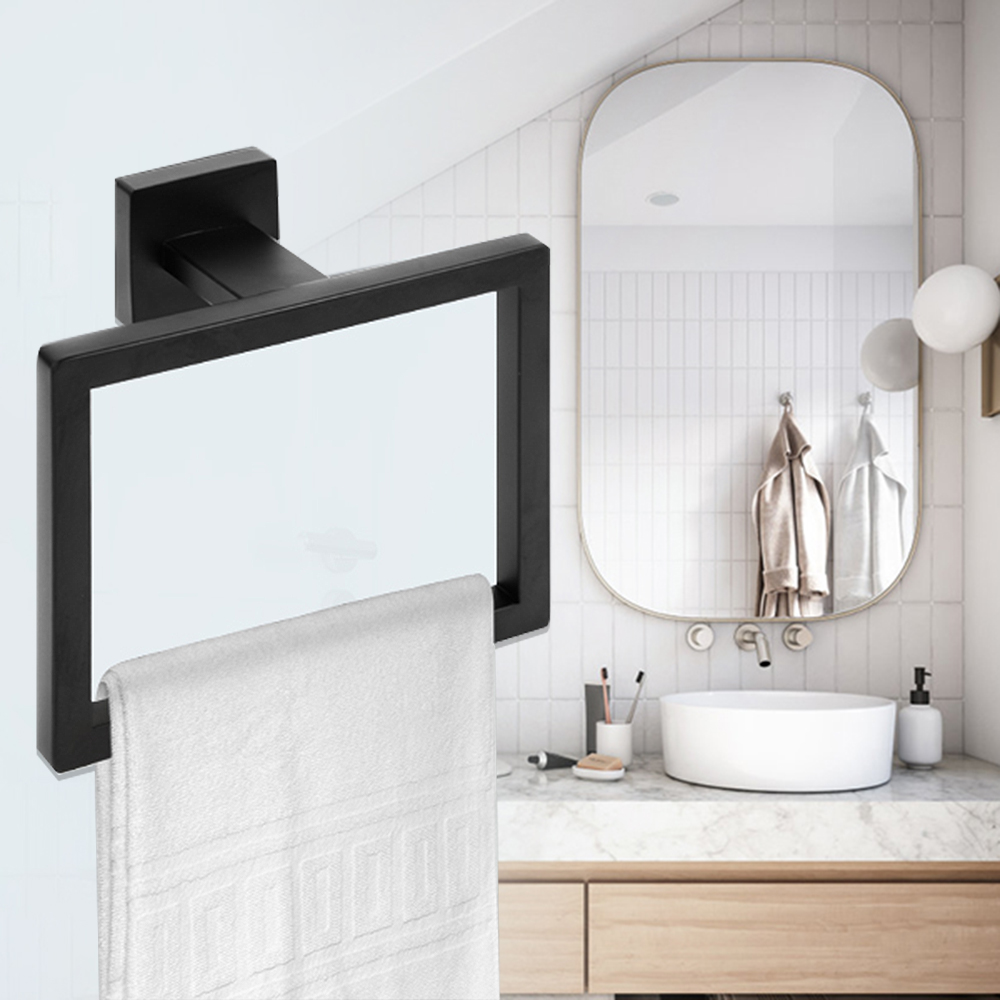 Modern Square Towel Hanger, Stainless Steel Towel Ring, Hand Towel Holder for Bathroom Storage