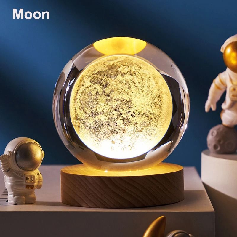 3D Crystal Ball LED Galaxy Lamp with Solar System Engraving