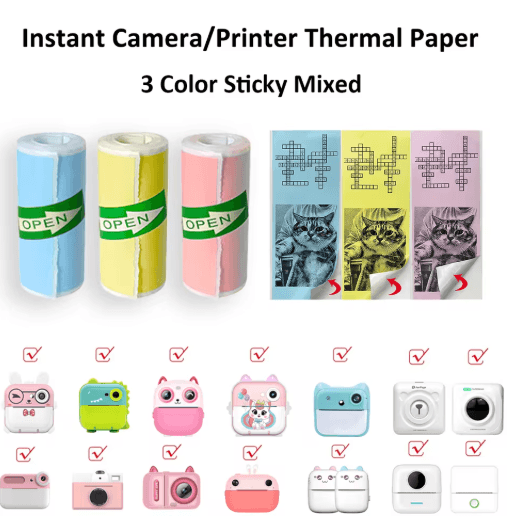 Kids Instant Camera Thermal Paper Refill Rolls, BPA-Free 57by25mm (White, Non-Adhesive)