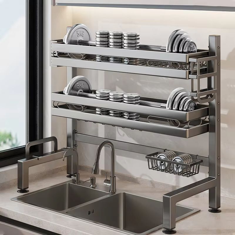 Stainless Steel Double-Layer Kitchen Sink Dish Draining Shelf