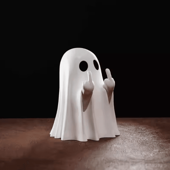 Funny Middle Finger Ghost Statue – Cute Spooky Halloween Table Decor
