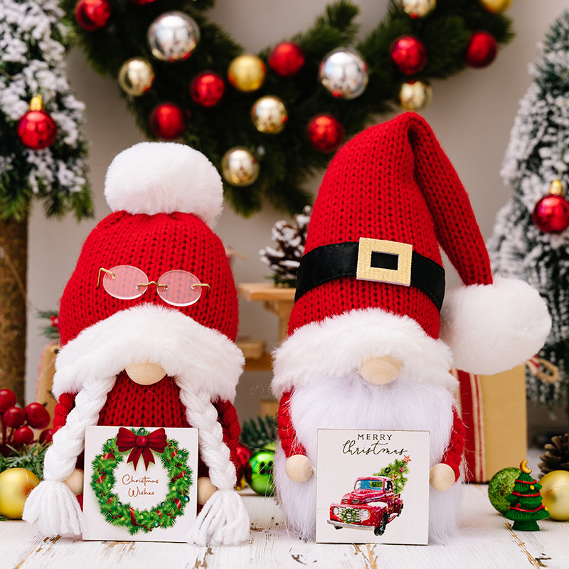 Christmas Decor, New Red Cute Gnome Doll with Knitted Hat, Faceless Dwarf Xmas Ornament for Boys and Girls