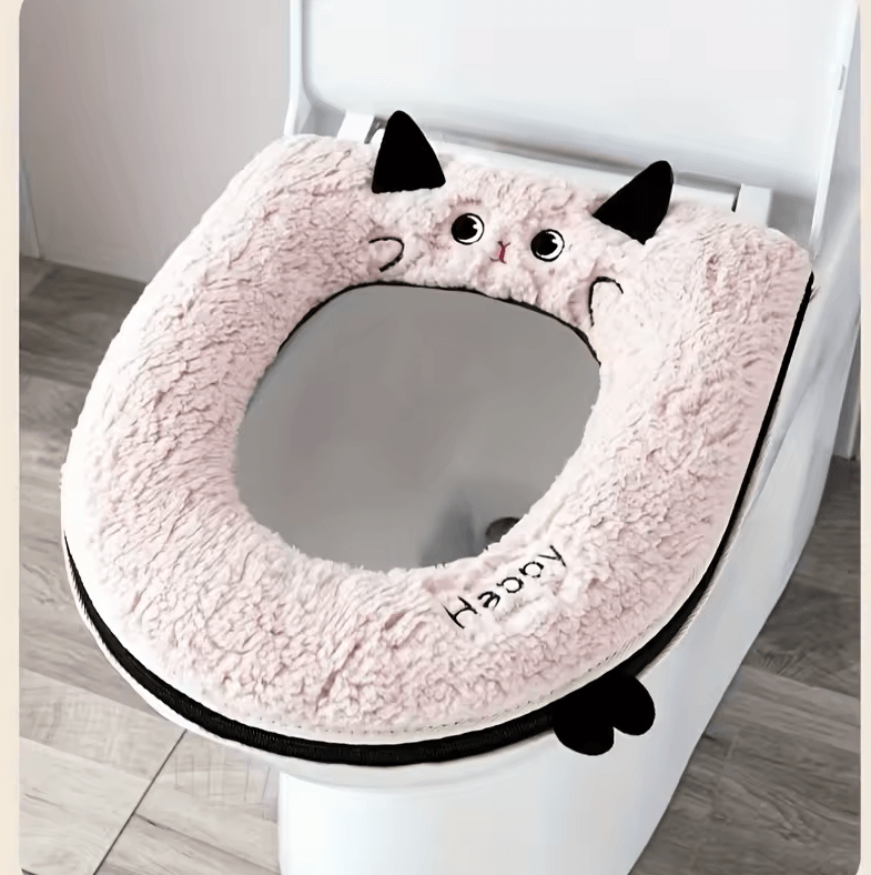 Cute CatThemed Soft Toilet Seat Cover with Zipper Universal Fit Bathroom Accessory