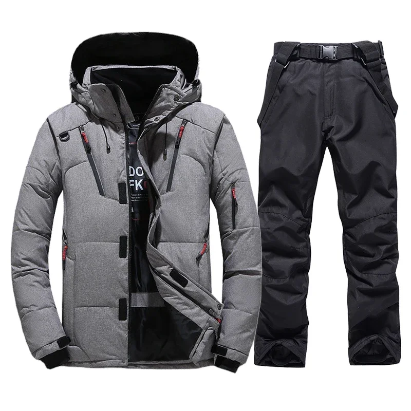 Thermal Skiing Down sUIT, New Winter Ski Suit Men, Warm Snowboard Bibs Pants, Male Snowmobile Clothing Overalls Set