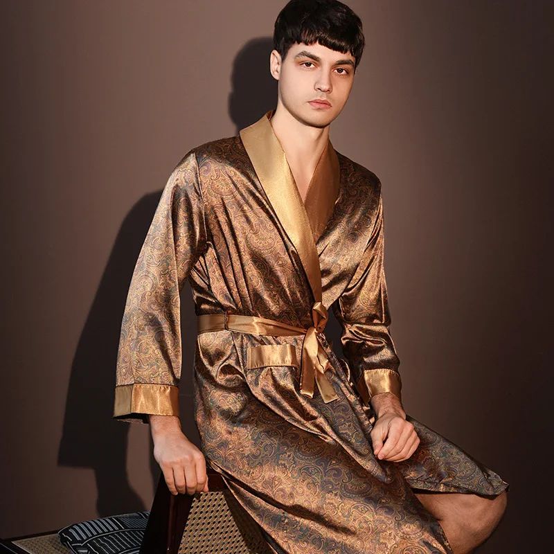 IceSilk Luxe Mens Lightweight Summer Robe – Breathable Printed Bathrobe & Loungewear