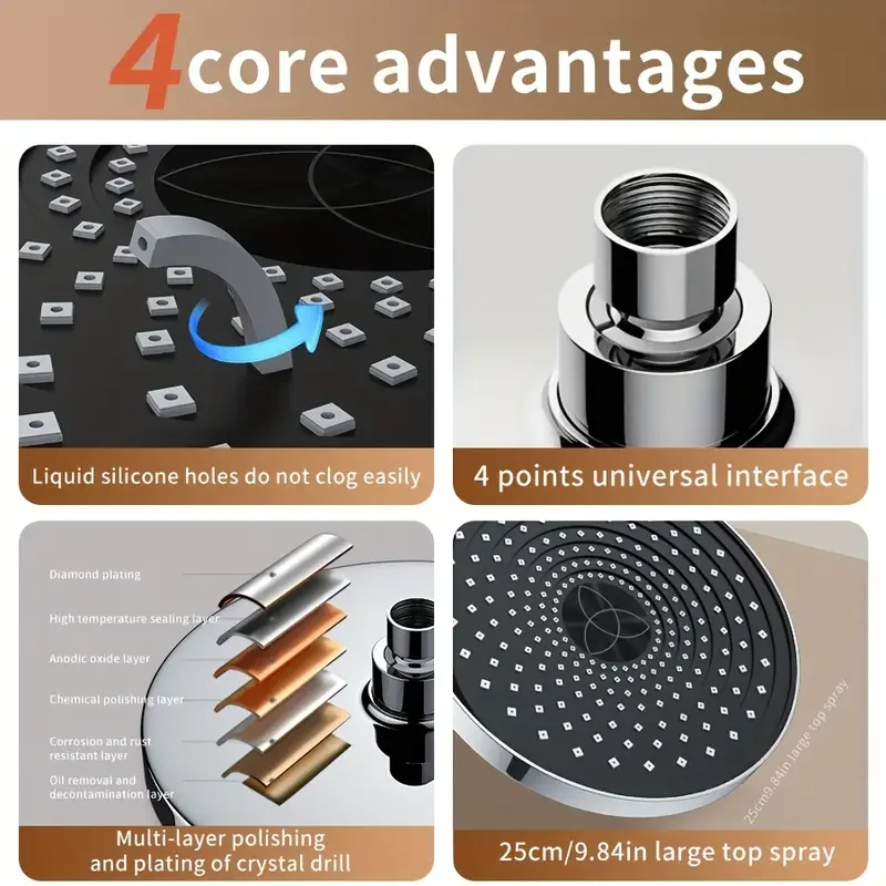 Top Spray Large Water Volume Booster Shower Head, Pressurised Home Bathroom Shower Head Set, Single Head High Flow