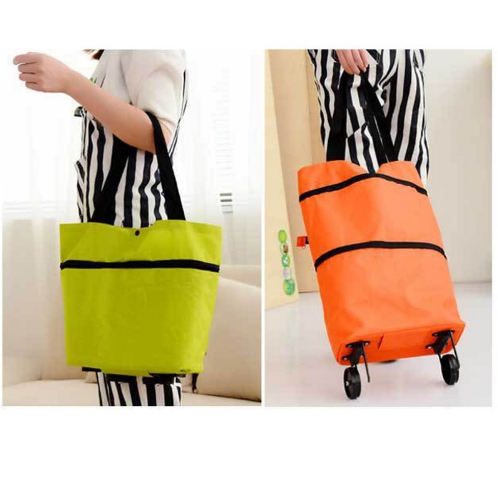 Folding shopping cart with wheels portable reusable grocery tote