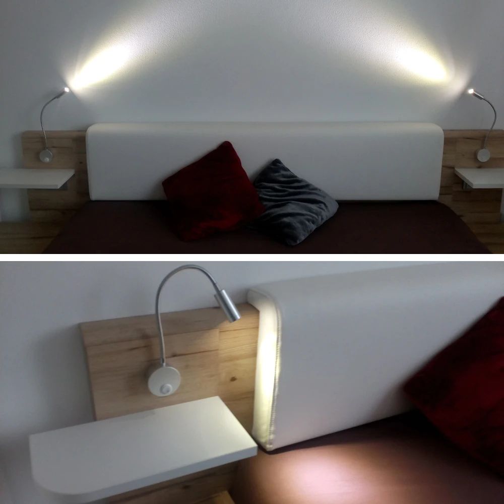Modern bedside reading light wall sconce with flexible gooseneck and on/off switch