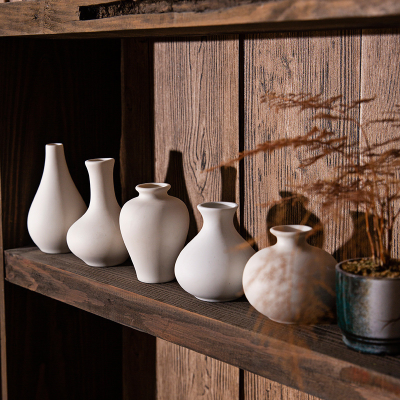Flower Ornaments Ceramic, Small White Vase, Flower Bottle Crafts, Room Decoration Fragrance Bottle, Ceramic Flower