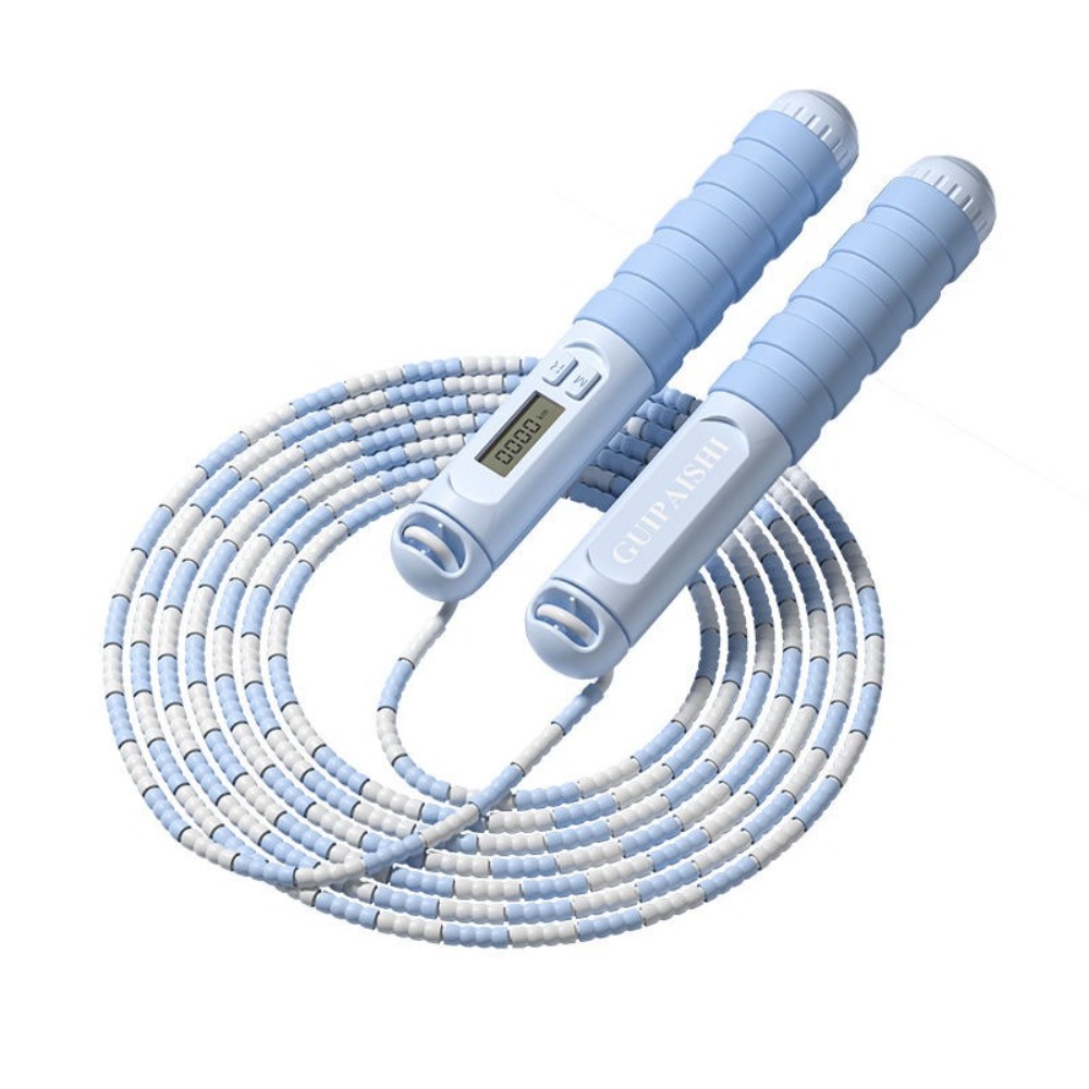 Adjustable Length Soft Beaded Jump Rope, No Tangle Bamboo Stem Training Rope