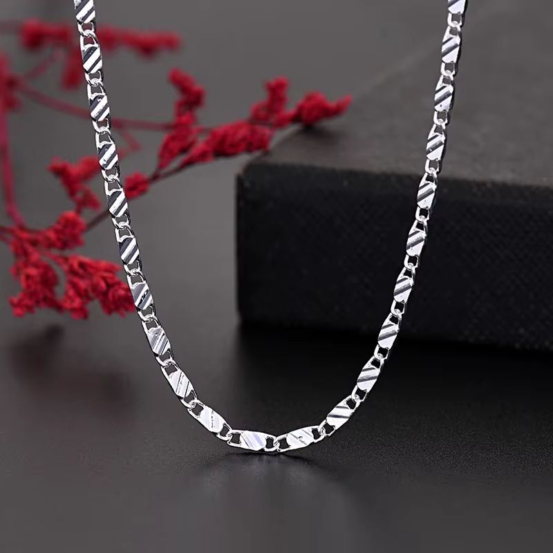 925 Sterling Silver Flat Clavicle Chain Necklace 2mm (0.08 in) For Men And Women