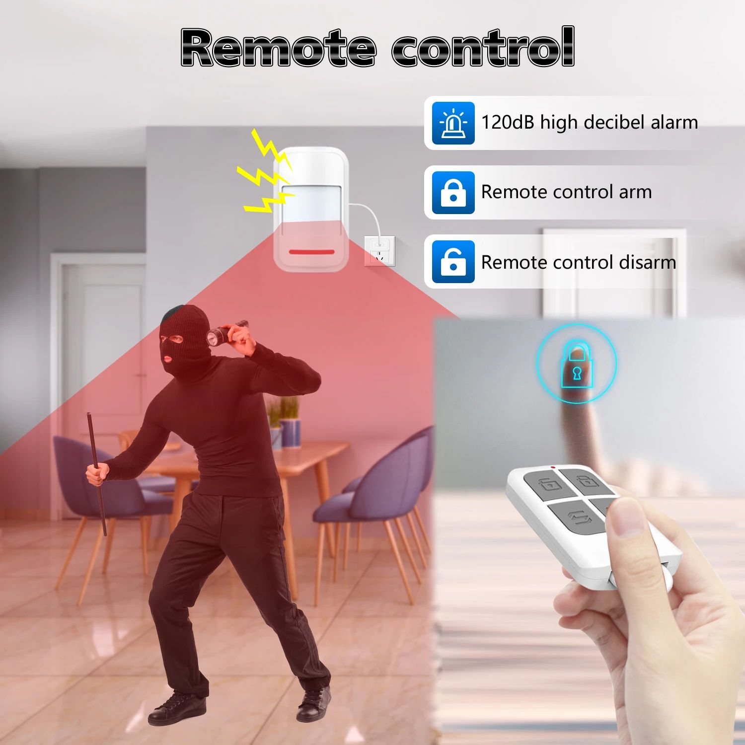 High-Sensitivity PIR Motion Sensor Alarm With 120dB Siren and Remote Control