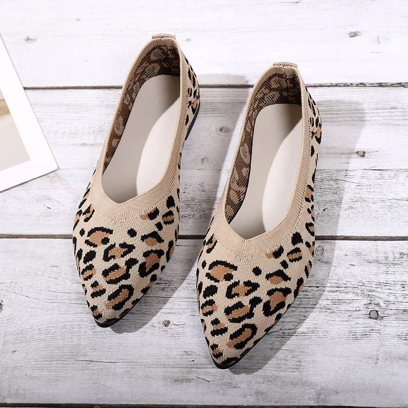 Women houndstooth knit ballet flats point toe mesh loafers casual driving shoes