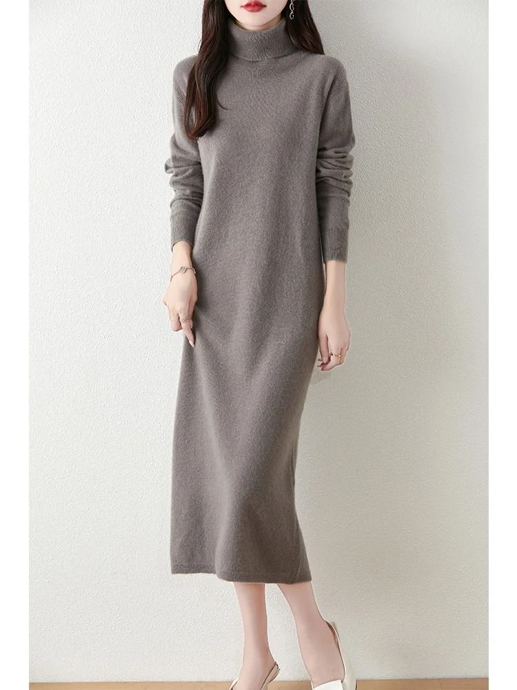 100% Merino Wool Turtleneck Knit Sweater Dress