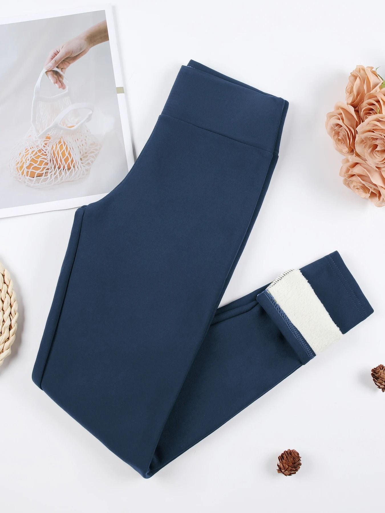 Winter Warm Leather Label Leggings Women High Waist Skinny Stretch Pants