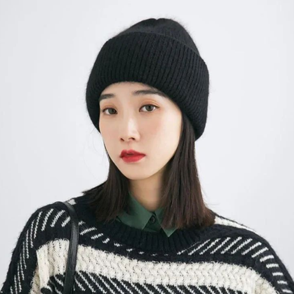 Angora Women's Winter Beanie Hat, Rabbit Fur Fluffy Knitted Beanies, Soft & Warm Knit Hat for Cold Weather