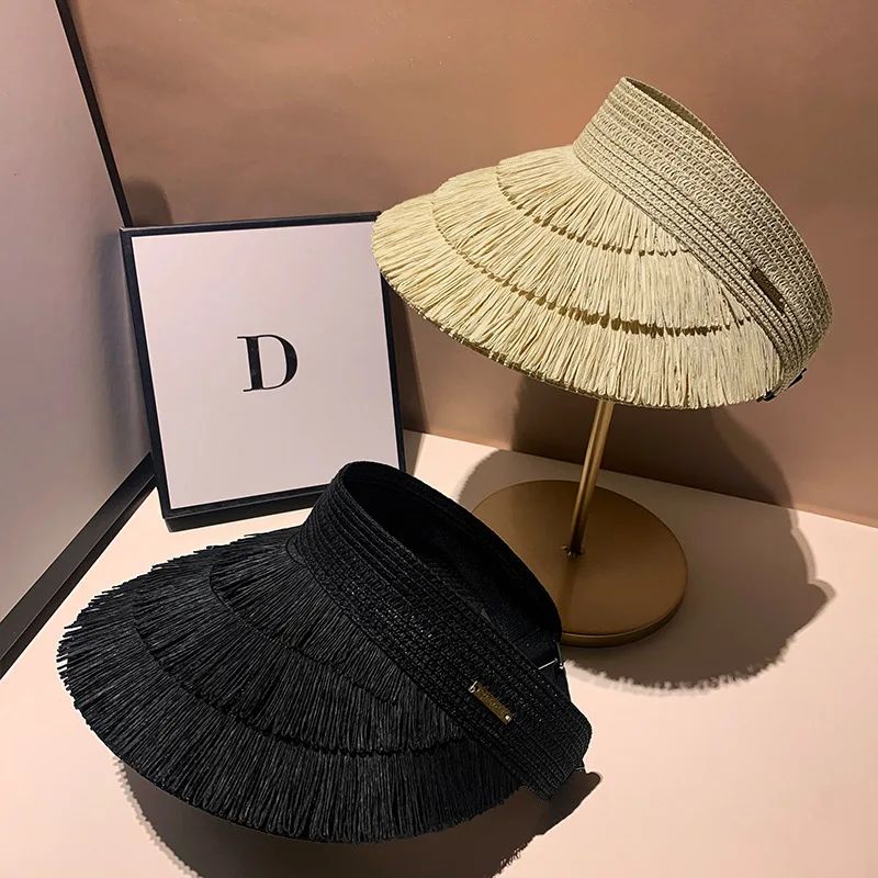Chic Tassel Straw Sun Visor Hat with UV Protection for Women
