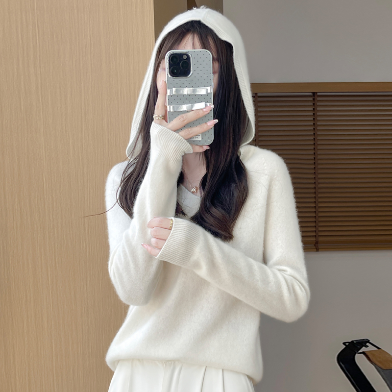 Soft Cashmere Tops, Clothing Hooded Collar Pullover Merino Wool Sweater