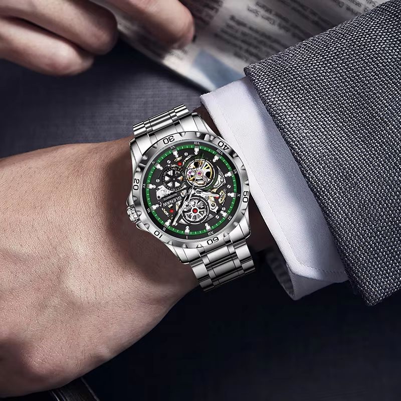 GLENAW Steampunk Skeleton Automatic Men's Watch – Luxury Mechanical Watch with Luminous Waterproof Design