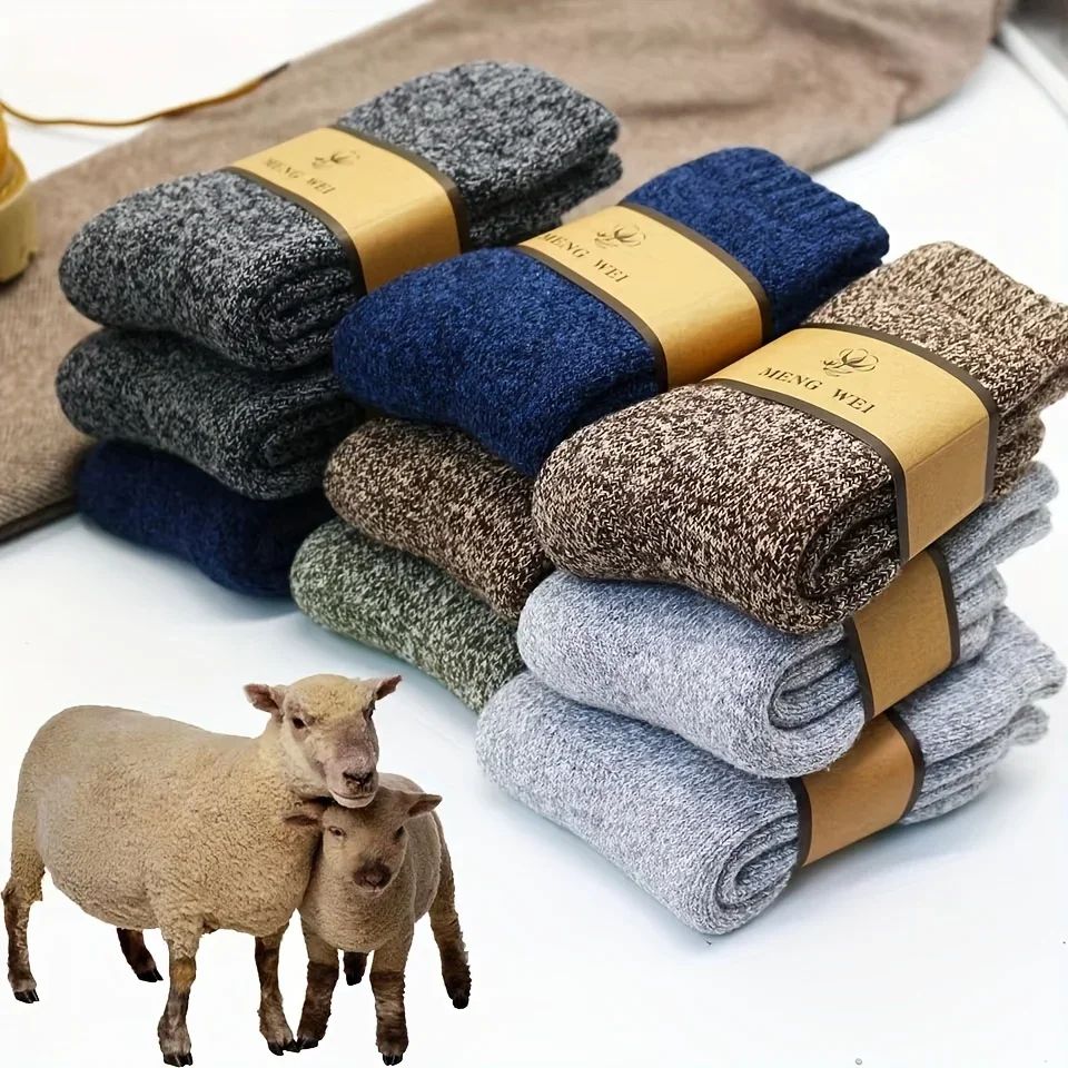 Men's Thick Thermal Socks Mid Calf Warm Cushion Boot Socks 3 to 5 Pairs