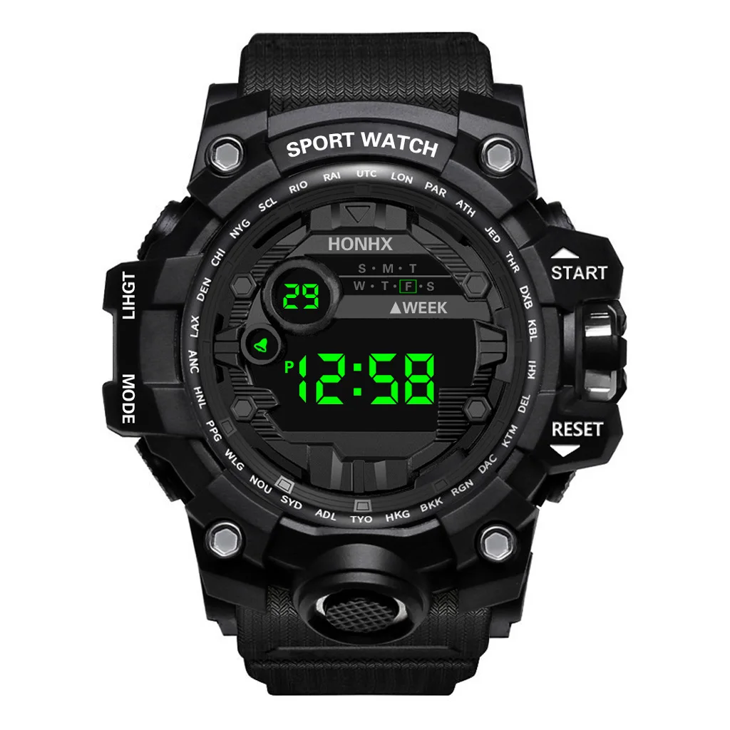 Mens Big Dial LED Digital Sports Watch Waterproof Stopwatch Alarm Fitness Wristwatch