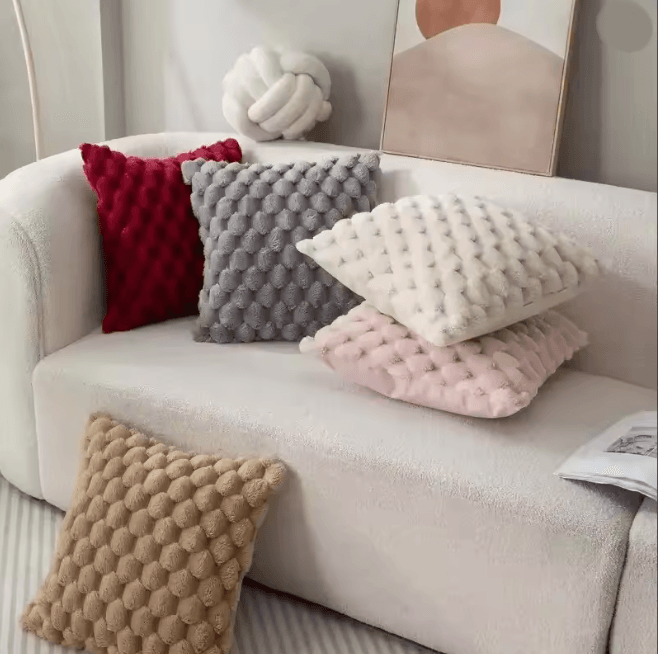 CozyWeave 3D Plush Throw Pillowcase with Pineapple Grid Pattern